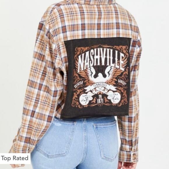 Altar'd State Tops - ALTAR’D STATE | Nashville Mixed-Media Flannel Crop Long Sleeve Shirt NEW Medium